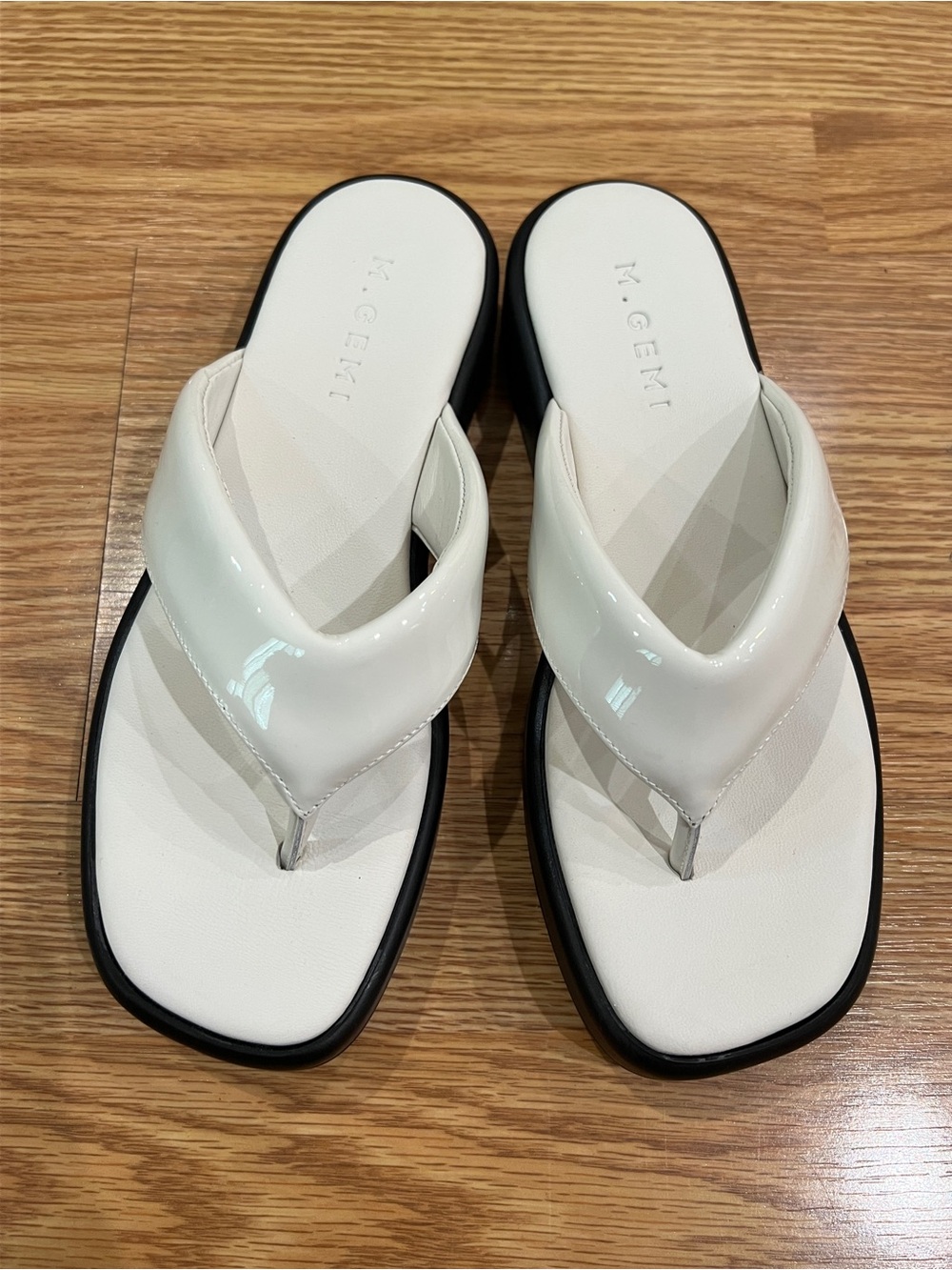 M. Gemi White Patent Leather Thong Sandals
